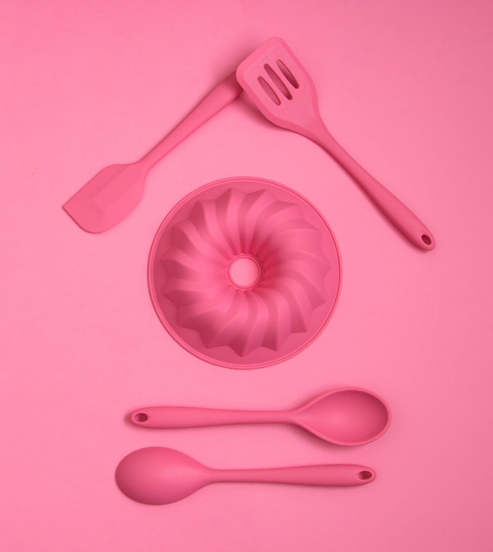 Espátula Vazada de Silicone Duplo Rosa - Ela Decora