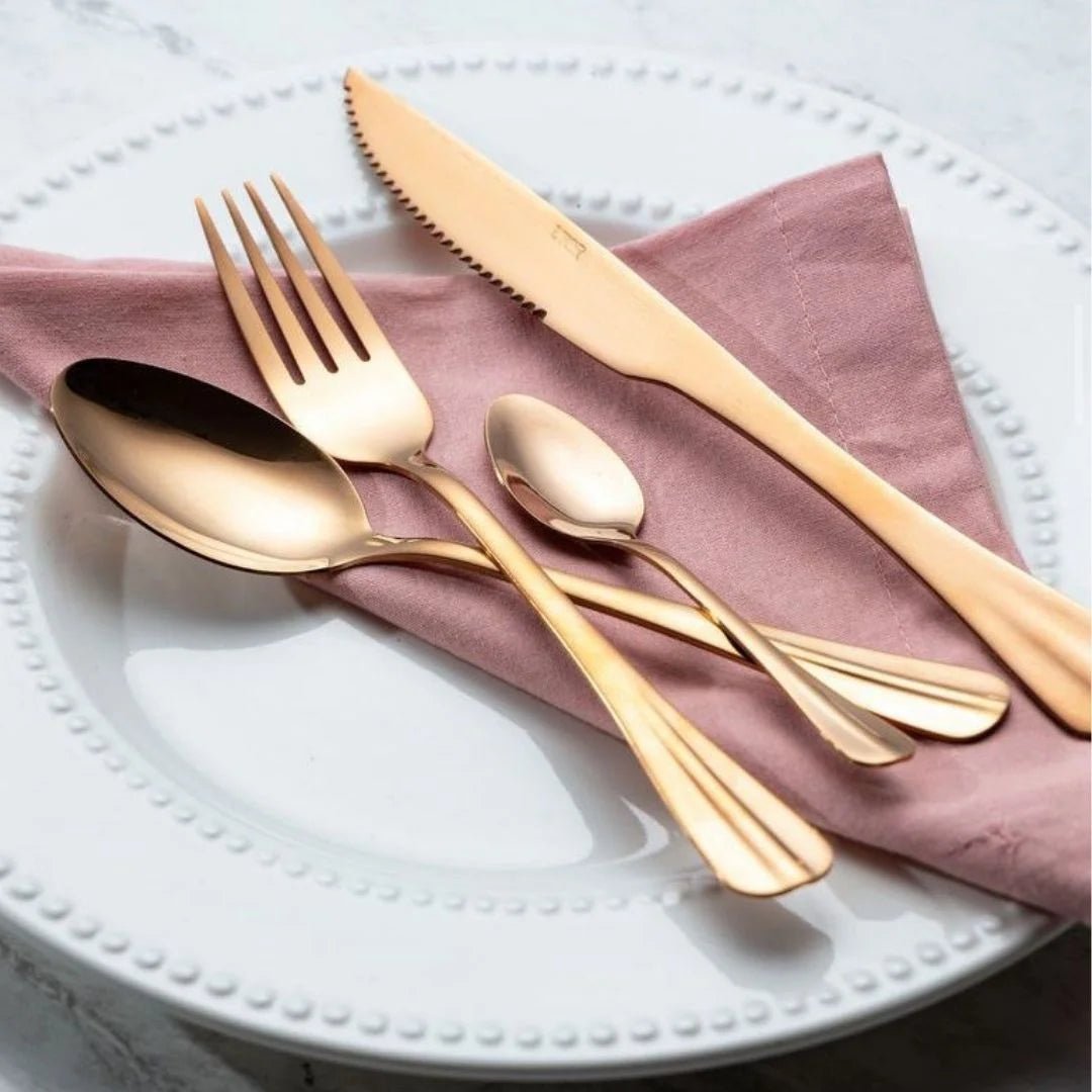 Faqueiro 24 Peças de Aço Inox Positano Rose Gold - Ela Decora