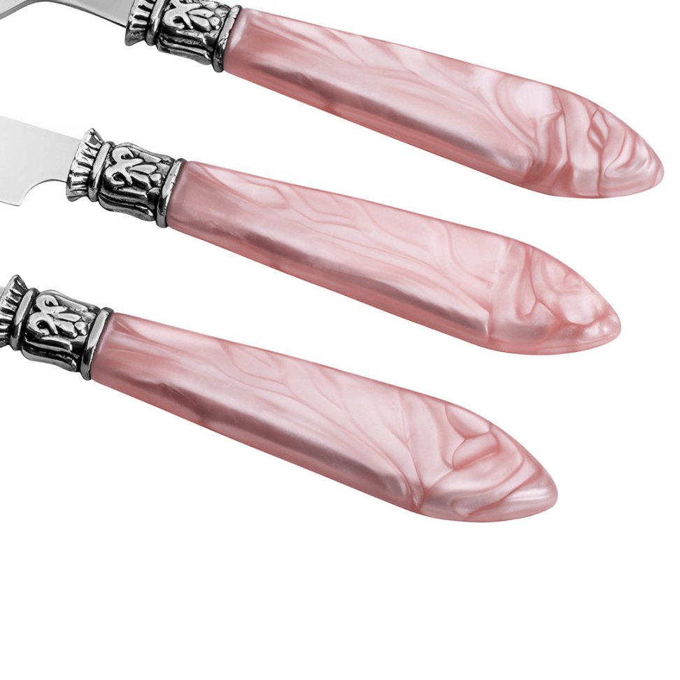 Faqueiro 24 Peças em Aço Inox com Cabo de Plastico Mother Pearl Rosa 26cm - Ela Decora