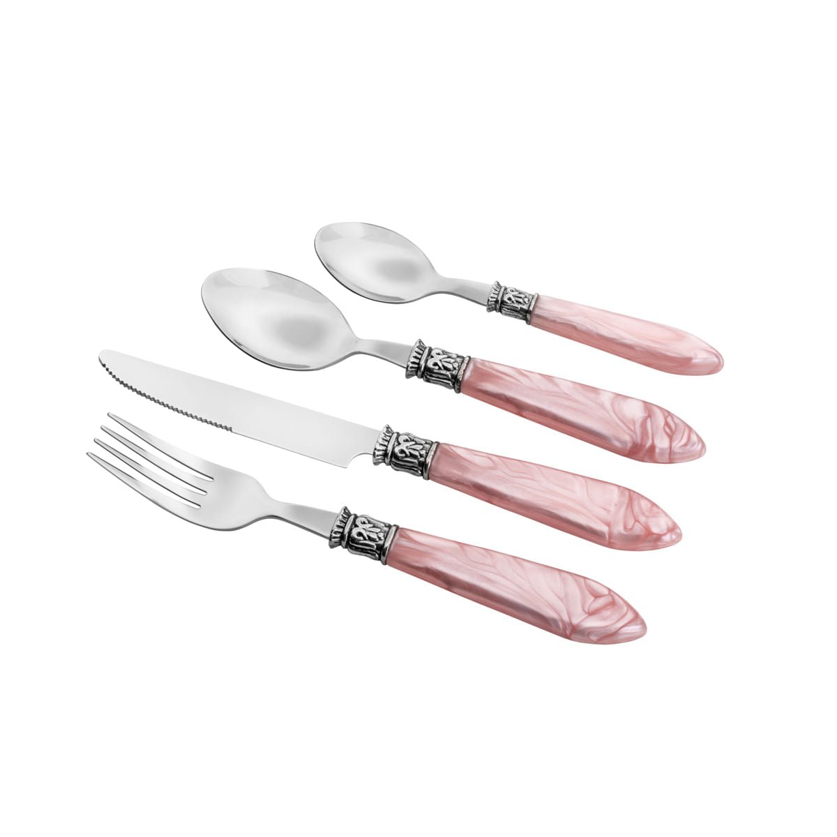 Faqueiro 24 Peças em Aço Inox com Cabo de Plastico Mother Pearl Rosa 26cm - Ela Decora