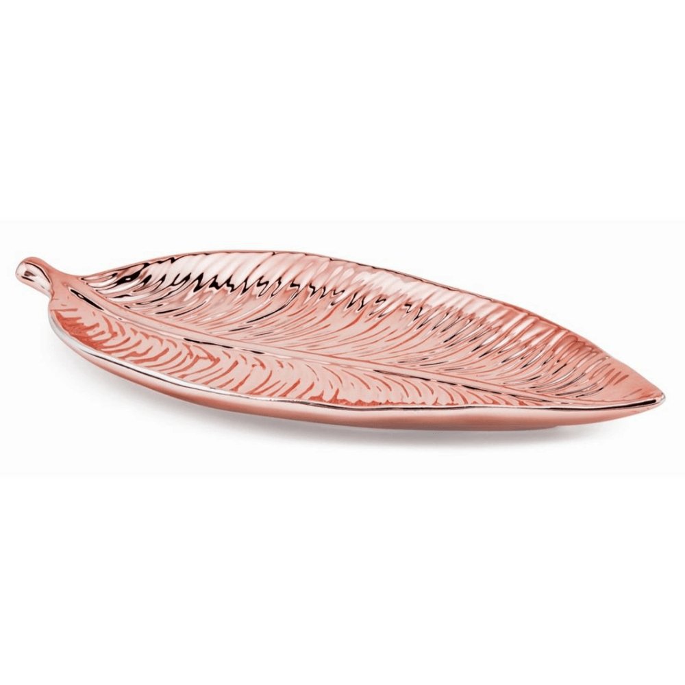 Folha Decorativa Rose Gold em Cerâmica Grande - 32,5cm - Ela Decora