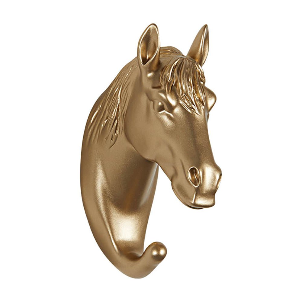 Gancho de Parede Cavalo em Resina Fixação Parafuso Dourado 11,5cm - Ela Decora