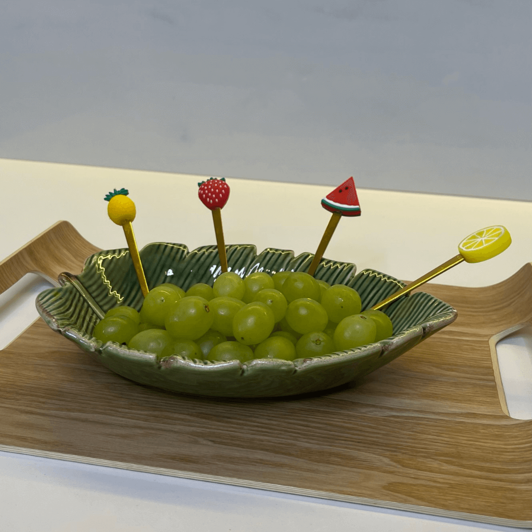 Jogo 4 Garfos para Aperitivo em Aço Inox Fruit Dourado - Ela Decora