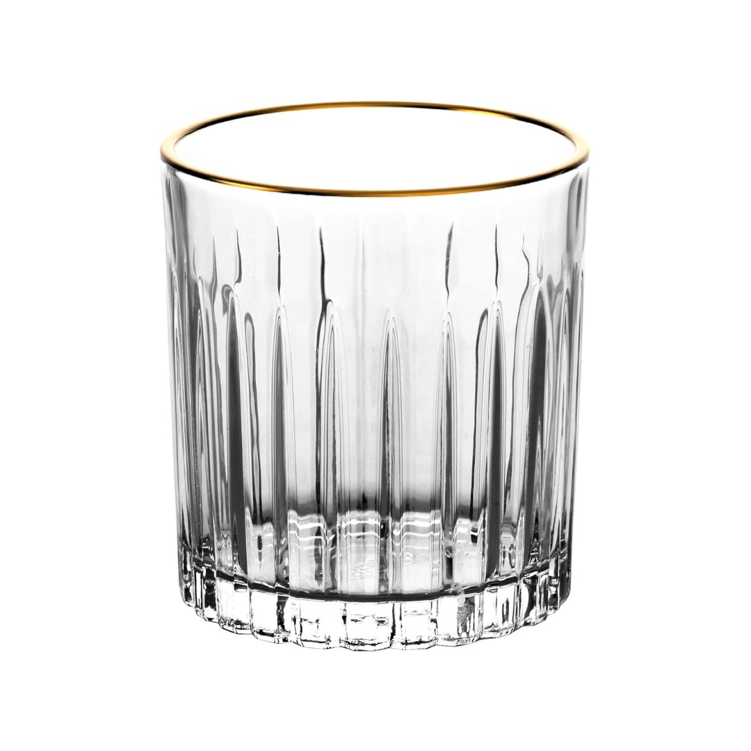 Jogo 6 Copos Baixos Whisky Soho Cristal Ecológico com Borda Dourada 310ml - Ela Decora