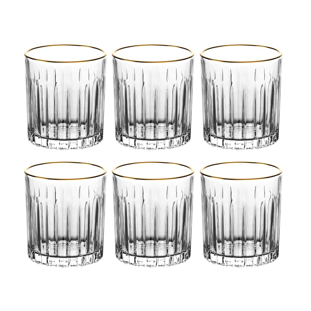 Jogo 6 Copos Baixos Whisky Soho Cristal Ecológico com Borda Dourada 310ml - Ela Decora