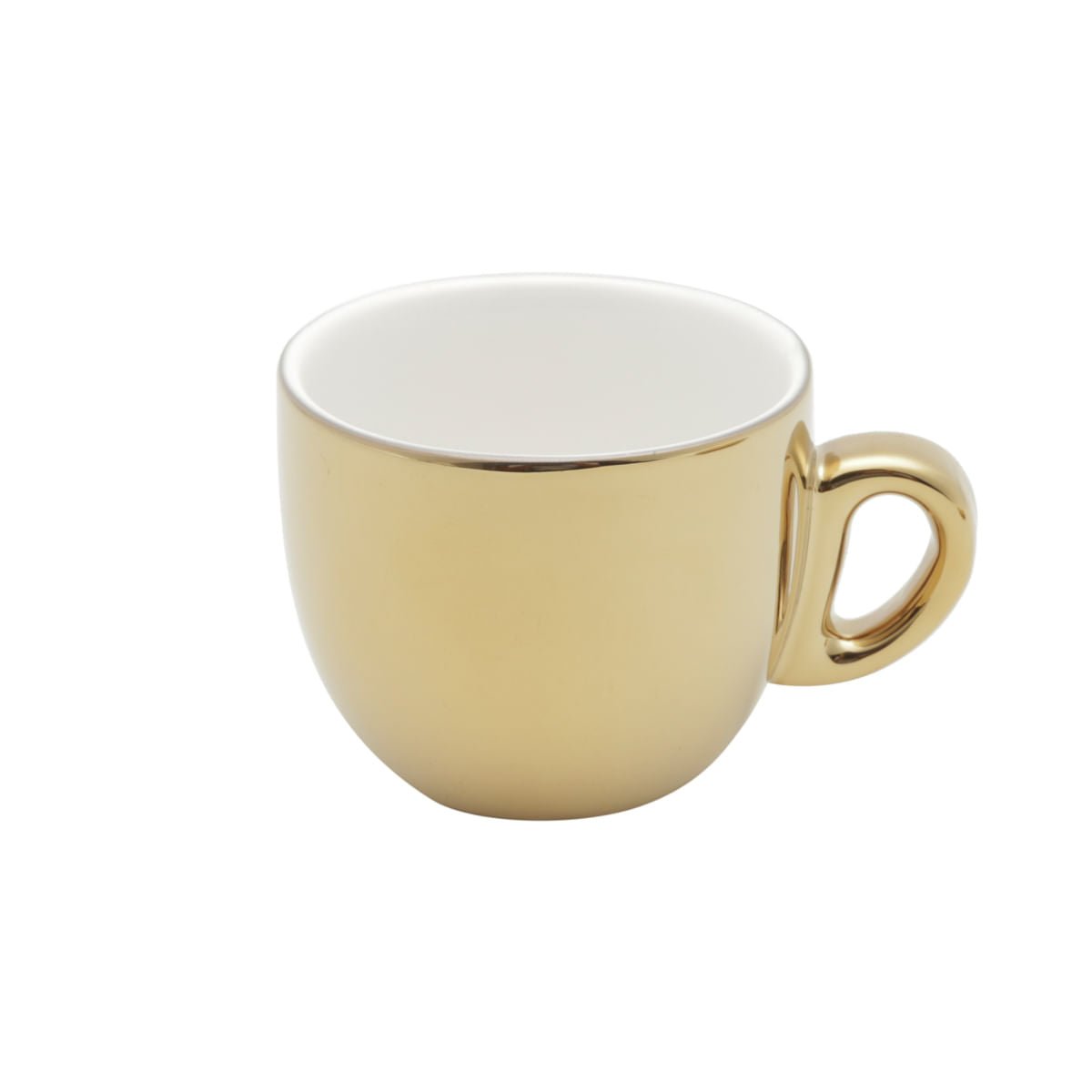 Jogo 6 Xícaras de Café com Pires em Porcelana Branco e Dourado com Suporte 90ml - Ela Decora