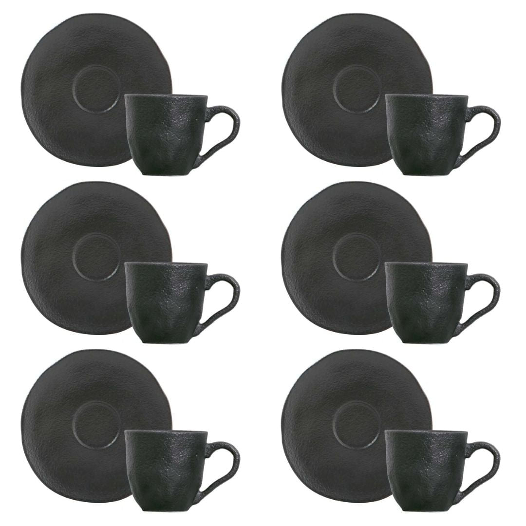 Jogo 6 Xícaras de Café com Píres Orgânico Matte Preto 120ml - Ela Decora