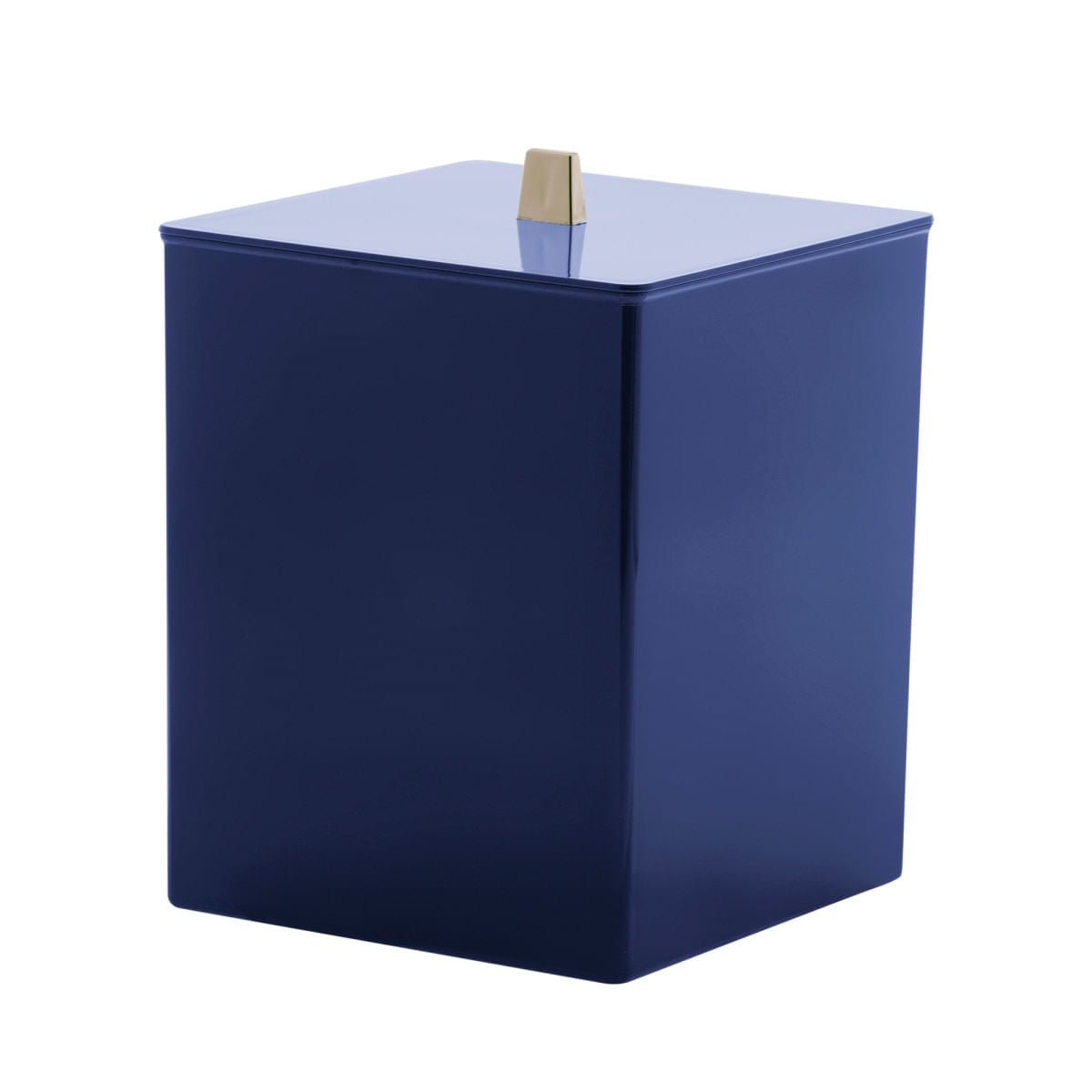 Lixeira Linha Quadratta Azul Marinho com Pegador Dourado - 7 Litros - Ela Decora