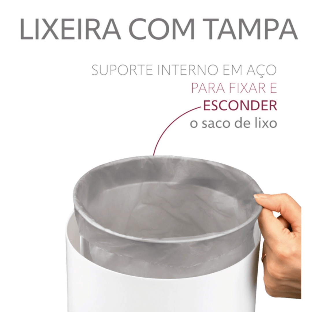 Lixeira Preta com Tampa Cromada 5 Litros - Ela Decora