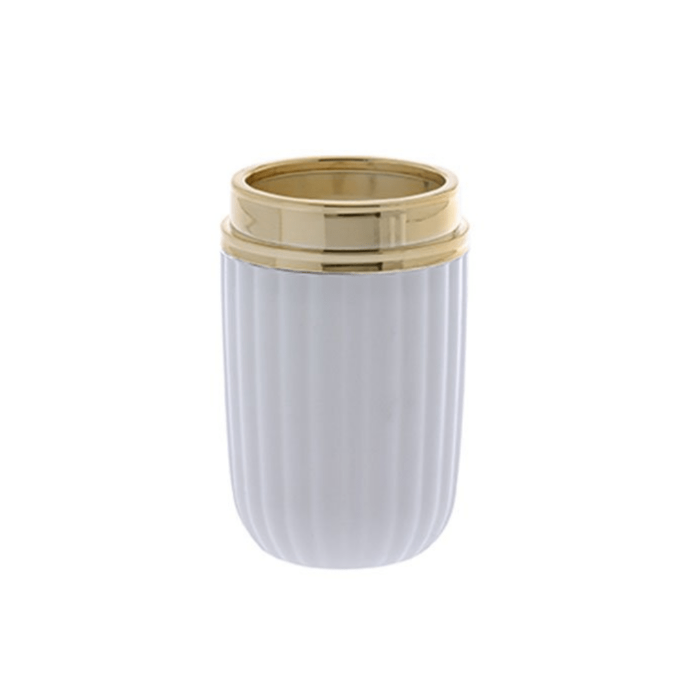 Porta Escova de Dente Redondo Linha Canelatta Branco e Dourado - 12,5 cm - Ela Decora