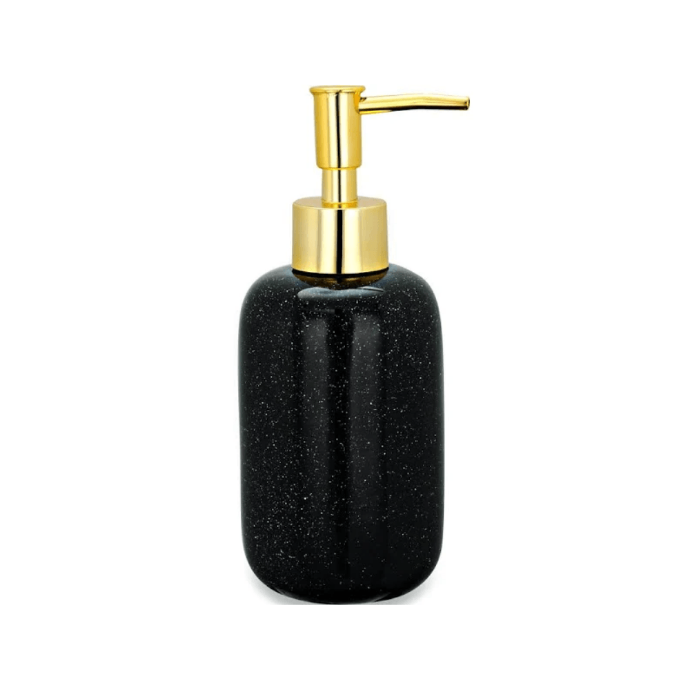 Porta Sabonete Líquido Dispenser Cerâmica Reto Constelação Preto e Dourado - 17,5 cm - Ela Decora