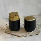 Porta Sabonete Líquido Preto e Dourado Fosco Linha Conceito - 450ml - Ela Decora