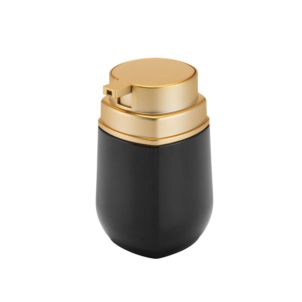 Porta Sabonete Líquido Preto e Dourado Fosco Linha Conceito - 450ml - Ela Decora