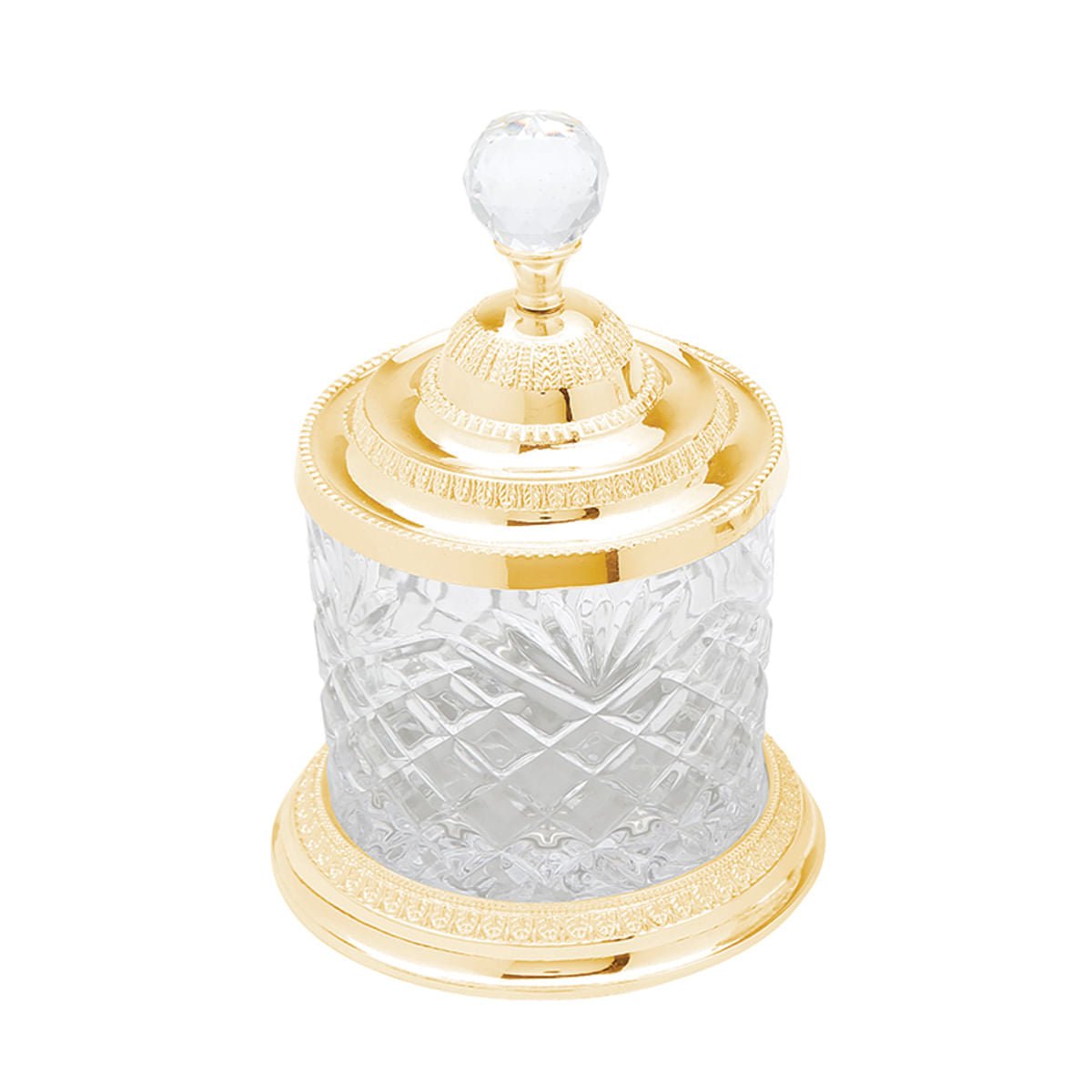 Pote Decorativo Multiuso de Vidro e Zamac Crystal Dourado 16,5cm - Ela Decora