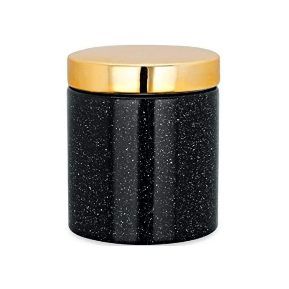 Pote Porta Algodão Cotonete em Cerâmica Constelação Preto e Dourado - 10 cm - Ela Decora