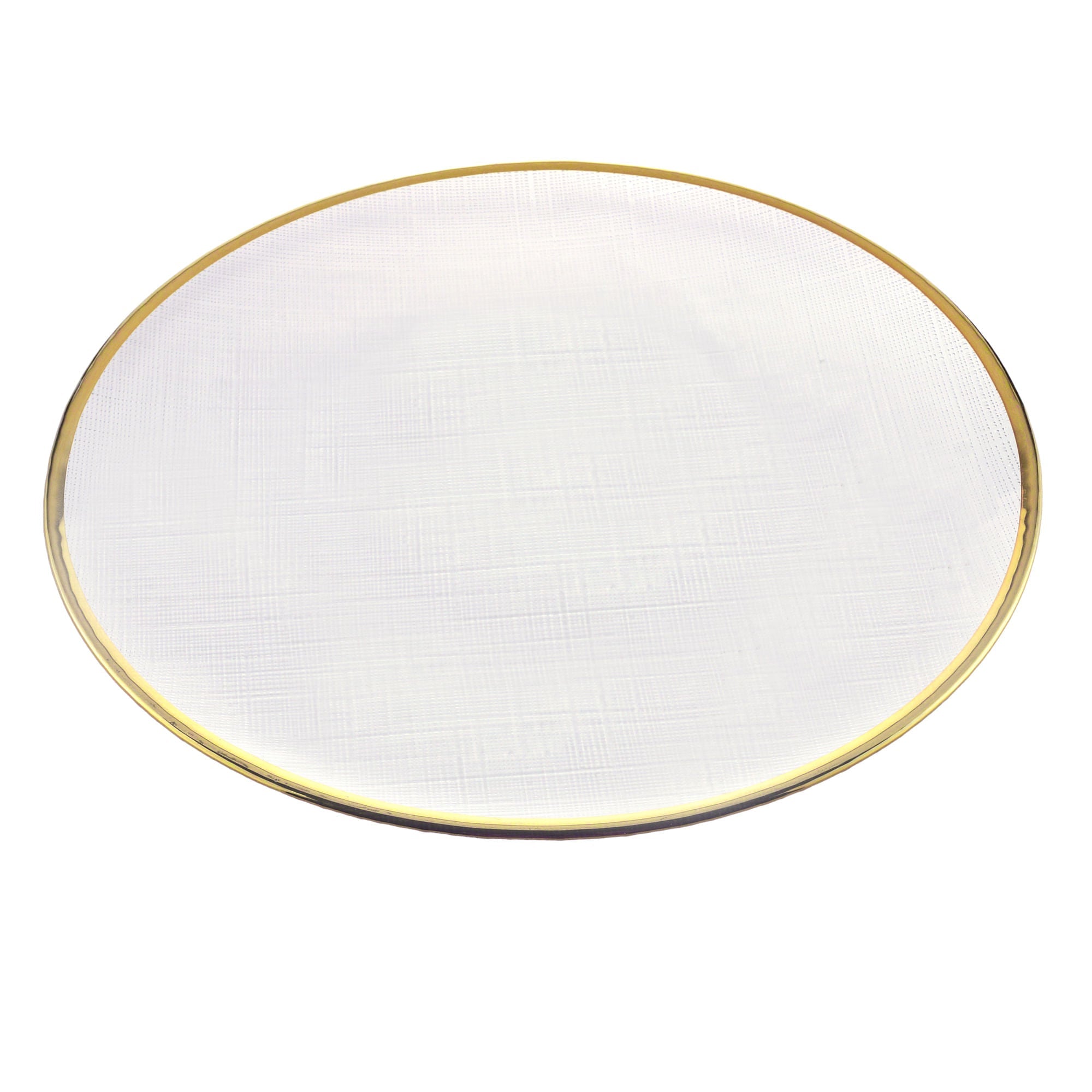 Prato de Sobremesa Cristal de Chumbo Branco com Borda Dourada Linen 21cm - Ela Decora