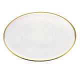 Prato de Sobremesa Cristal de Chumbo Branco com Borda Dourada Linen 21cm - Ela Decora