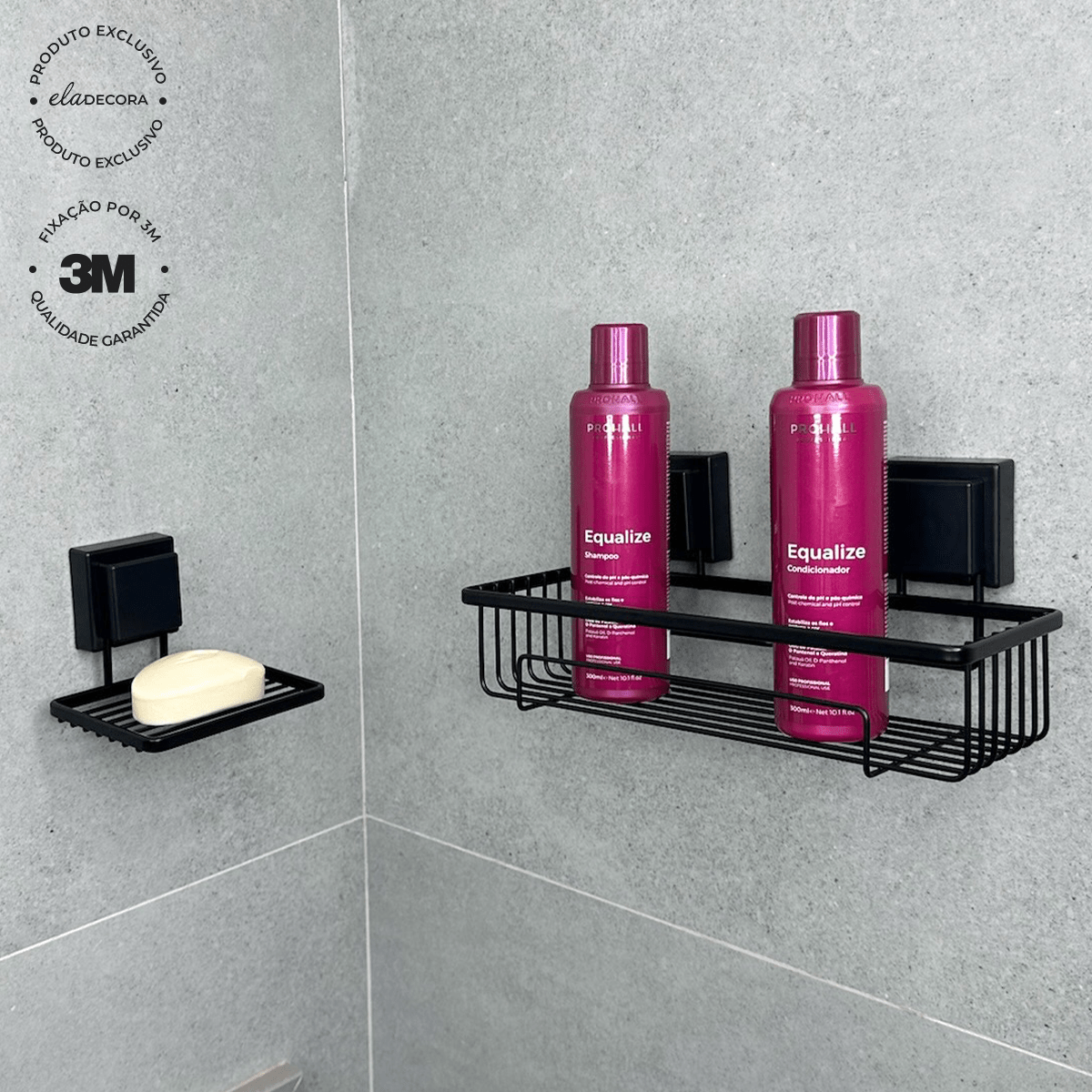 Suporte Porta Shampoo com Fixação 3M Preto Fosco - Ela Decora