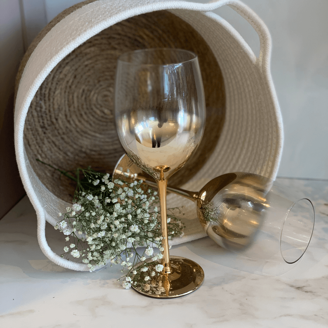 Taça Para Vinho Branco De Vidro Degradê Dourado - 400 ml - Ela Decora